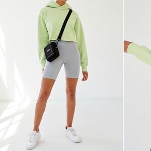 TNA silver biker shorts from Aritzia